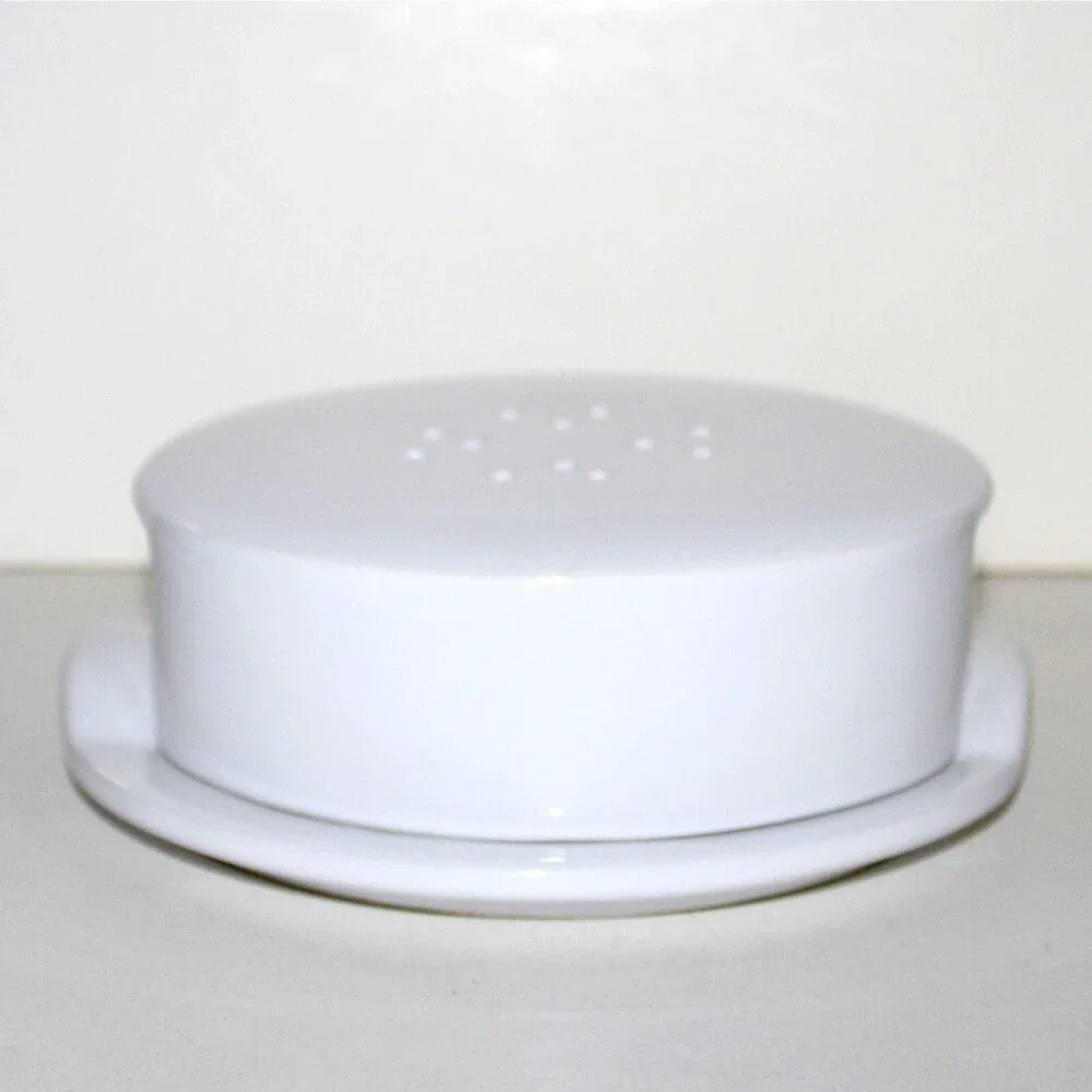 Crate & Barrel Brie Cheese Baker with lid serving plate white stoneware dish